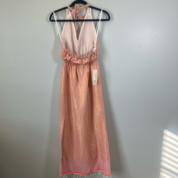 NWT Lemlem Tila Woven Halter Neck Midi Sundress Metallic Rose Shimmer XS - Picture 6 of 11